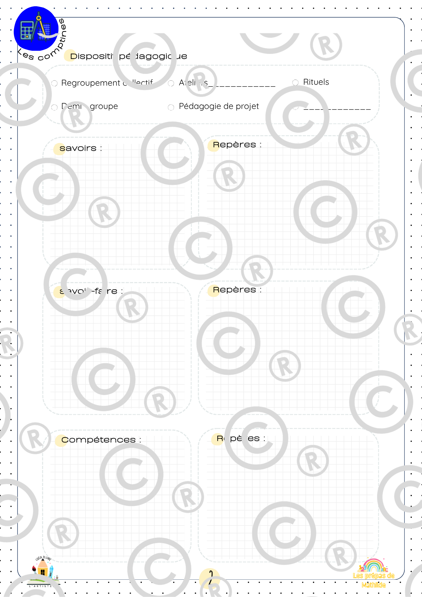 Canevas de pr&eacute;paration : dispositif p&eacute;dagogique, savoirs, savoir-faire, comp&eacute;tences et rep&egrave;res