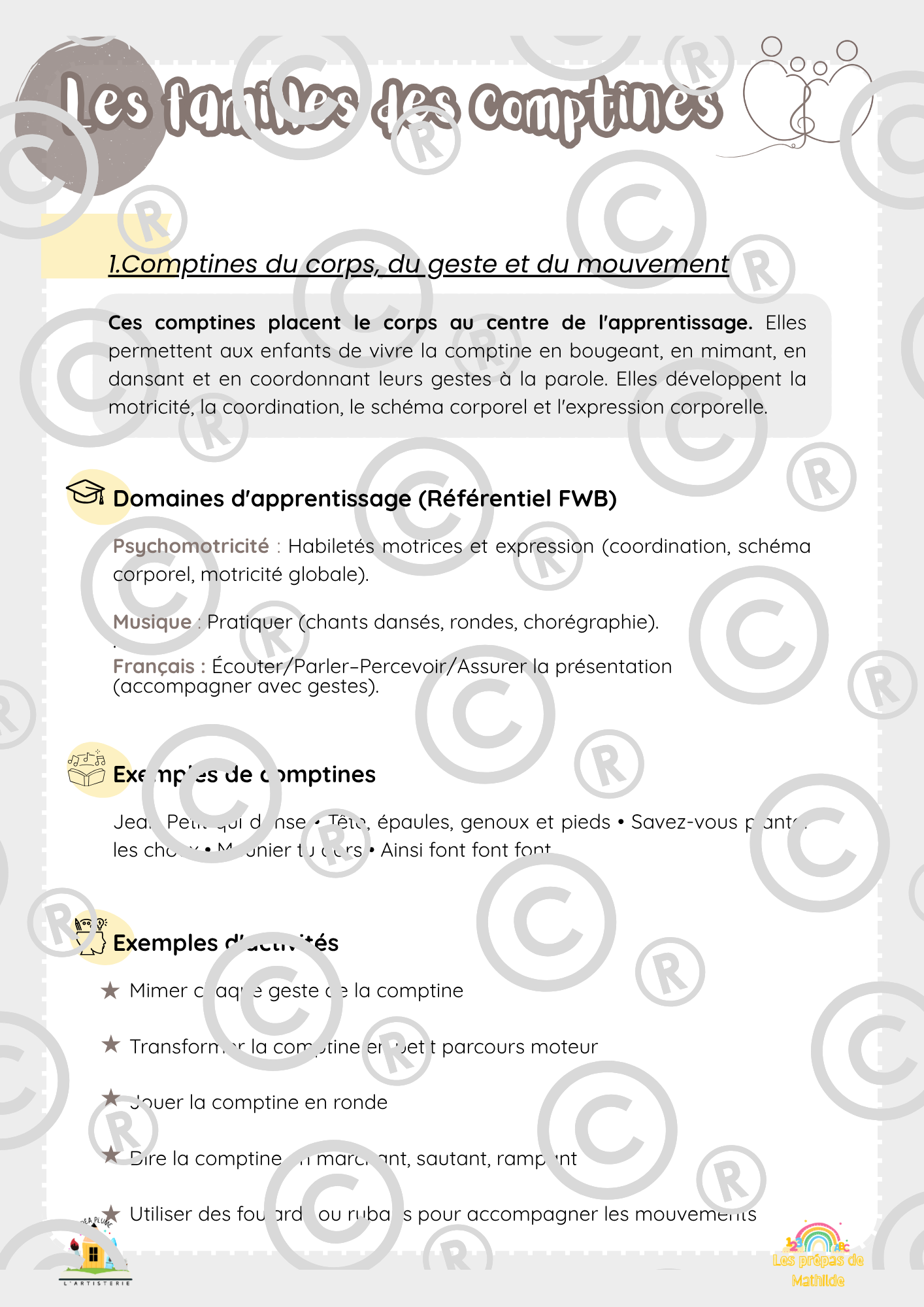 Page intérieure : Famille 1 - Comptines du corps, du geste et du mouvement